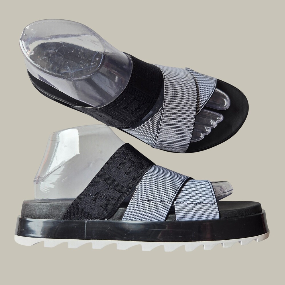 Sorel Kinetic Impact Slide Black White Grey Platform Sporty Sandals Womens 8